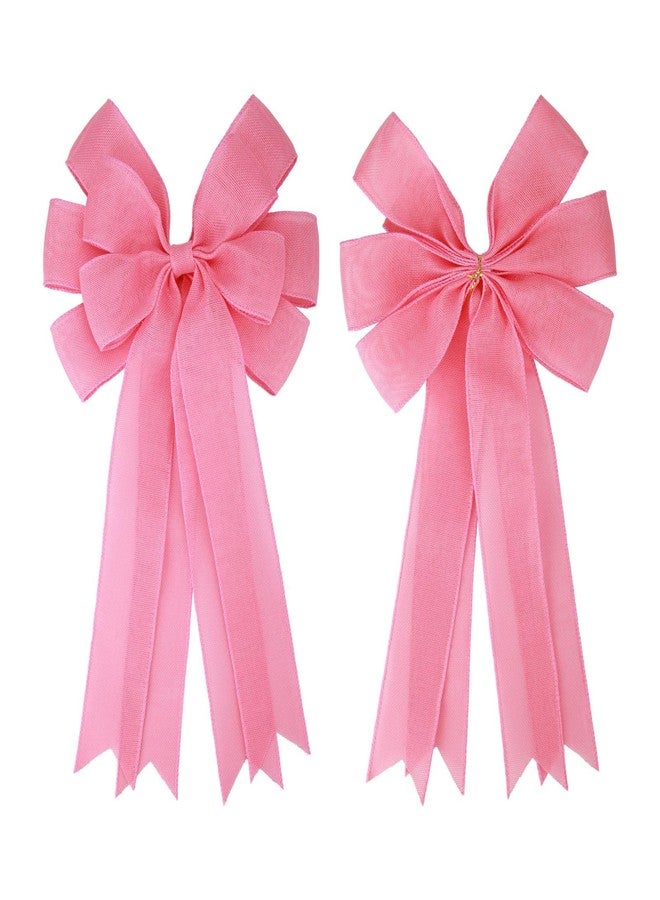 Meseey 2 Pcs 20 x 10 Inch Large Pink Burlap Bows Easter Wreaths Bow for Gift Wrapping Spring Tree Topper Front Door Home Decorations (Pink) - Image 2
